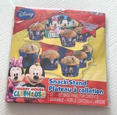 New Disney Mickey Mouse Snack Cupcake Stand Cardboard 9.875×9.875×9 in Red Blue