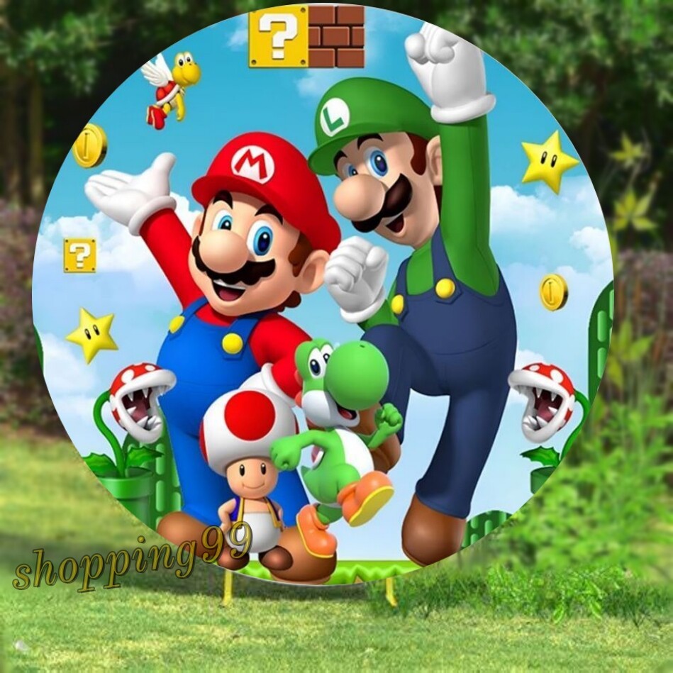 Round Backdrop Cover Popular Games Super Mario Birthday Party Photo Background
