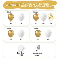 White and Gold Balloon Arch Kit, 140Pcs Matte White Metallic Gold and Gold