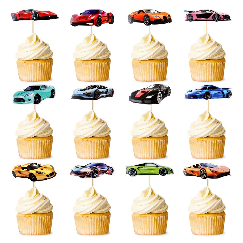 36Pcs Realistic Sports Car Cupcake Toppers Race Car Cupcake Picks Supercar Fo…