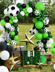 Soccer Balloon Garland Arch Kit, 115Pcs Green, White & Black Balloons with Socce