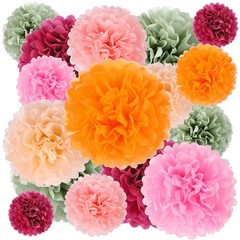 16 PCS Red Green Party Decorations Tissue Paper Flowers Pom Poms Wall Decor