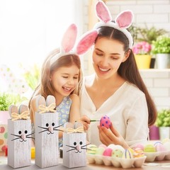 3 PCS Easter Table Decor Bunny Wooden Tiered Tray Decor Rabbit Centerpiece