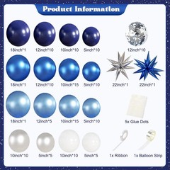 Blue White Silver Balloon Garland Arch Kit, 140Pcs Navy Light Metallic Blue S…