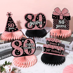 9Pcs Rose Gold 80Th Birthday Decorations Rose Gold Black Happy 80Th Birthday Tab