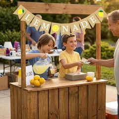 Rustic Kids Lemonade Stand Banner Sign Outdoor Decorations Summer Party Decor