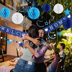 Welcome Home Decorations Welcome Home Banner with Glitter Stars Hanging Swirl…