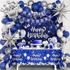 Blue and Silver Birthday Decorations, Blue White Silver Balloons Banner Table…