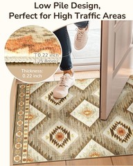 Area Rug 5×7 Rug Machine Washable Non-Slip Low Pile Print Pattern Western Rug…