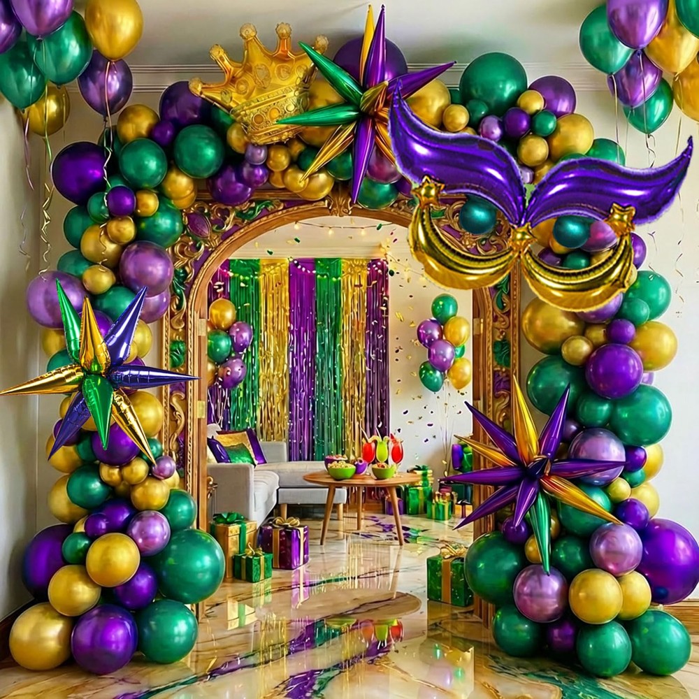 Kozee Mardi balloon garland arch kit 130pcs Double-Stuffed Purple Emerald gre…