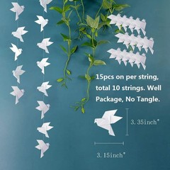 150PCS 10Strings White Origami Paper Doves Garlands for Wedding Party Decorat…