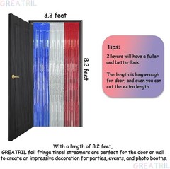 Patriotic Tinsel Foil Streamers, Blue Silver Red for 4th of July Celebrations