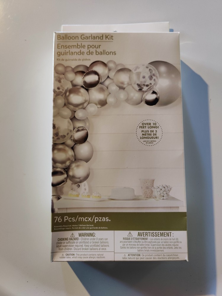 *NEW* Balloon Arch Kit – Silver, White – 70 balloons – Baby Shower Wedding Grad