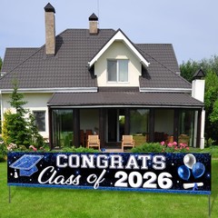Blue White Class of 2026 Graduation Party Decorations, 9 4/5ft Congrats Grad Yar