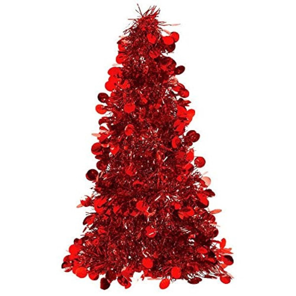 Red 10″ Cone Tree Foil Tinsel Christmas Holiday Party Decoration Centerpiece
