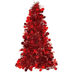Red 10″ Cone Tree Foil Tinsel Christmas Holiday Party Decoration Centerpiece