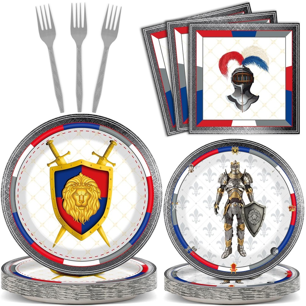 96-Piece Medieval Castle Party Supplies – Paper Plates, Napkins & Favors for 24