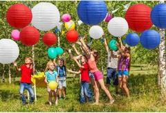 21 Pcs Red Blue White Round Paper Lanterns Decorative Hanging Asia Chinese Ja…
