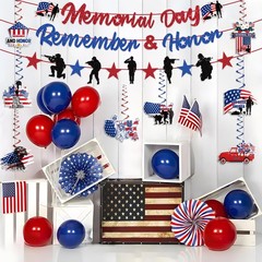 Memorial Day Decorations Banner and Hanging Swirls, No-DIY Memorial Day Remem…