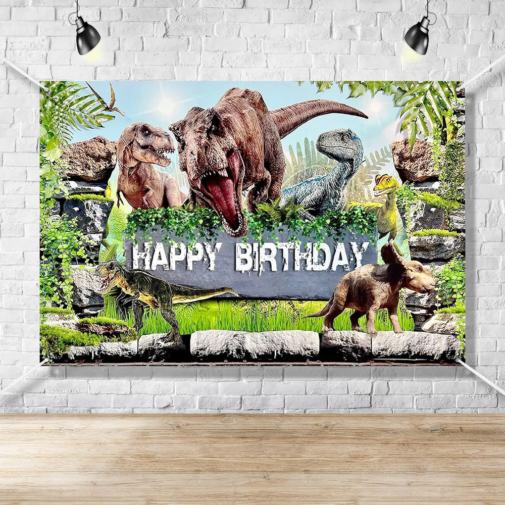 Dinosaur World Birthday Banner 5X3Ft Jungle Backdrop | Reusable & Waterproof