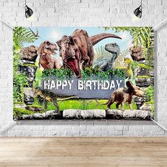Dinosaur World Birthday Banner 5X3Ft Jungle Backdrop | Reusable & Waterproof