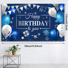 Sumind Happy Birthday Decorations Backdrop Banner, Navy Blue and Silver Party De