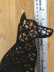 Filigree Style Laser Cut Black Dog With Acrylic Orange Eye.