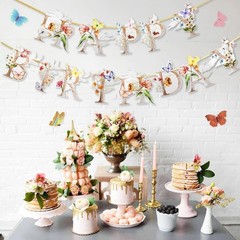 Flower Butterfly Happy Birthday Banner, Boho Groovy Floral and Butterflies Bd…