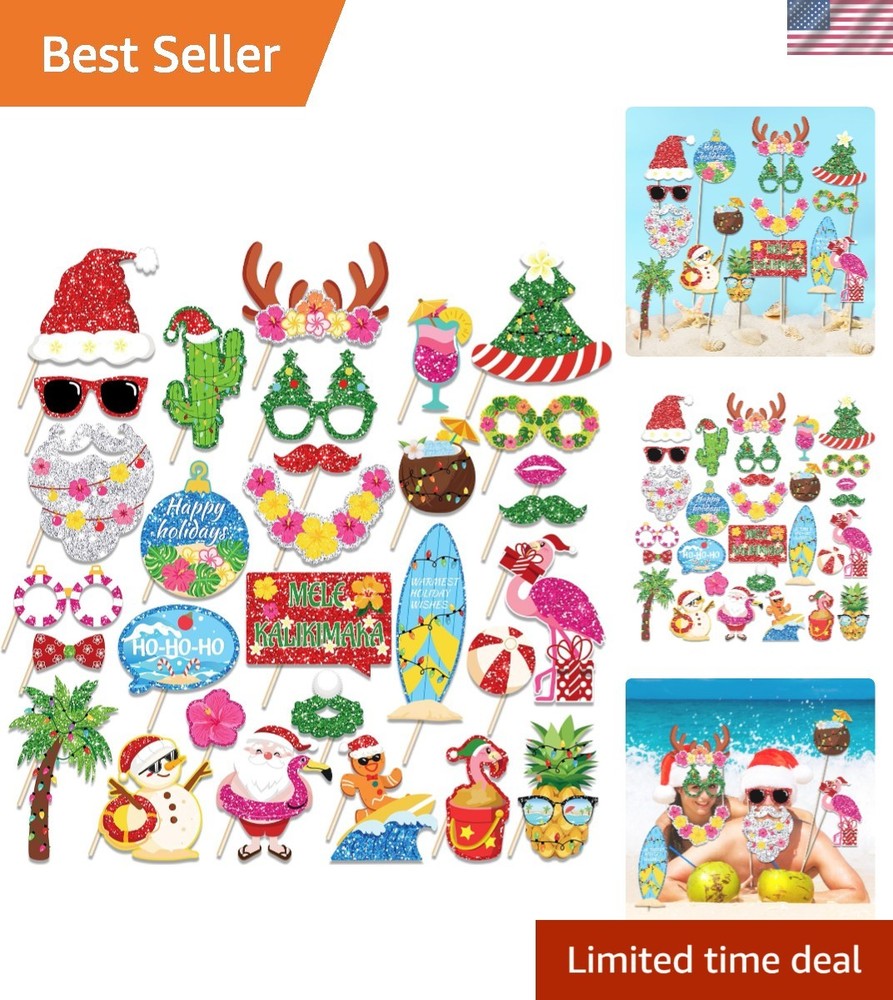 30 Pcs Hawaiian Christmas Photo Booth Props, Tropical Christmas in July Party…