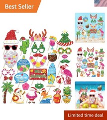 30 Pcs Hawaiian Christmas Photo Booth Props, Tropical Christmas in July Party…