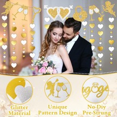 Glitter Engagement Banner with Heart Garland Party Decorations & Wedding Decor