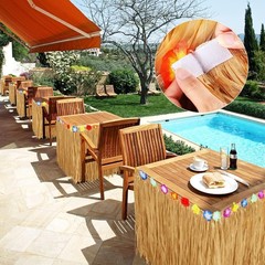 4 Pack Thickened Grass Table Skirt Natural with Hibiscus Flowers 400g Hawaiian