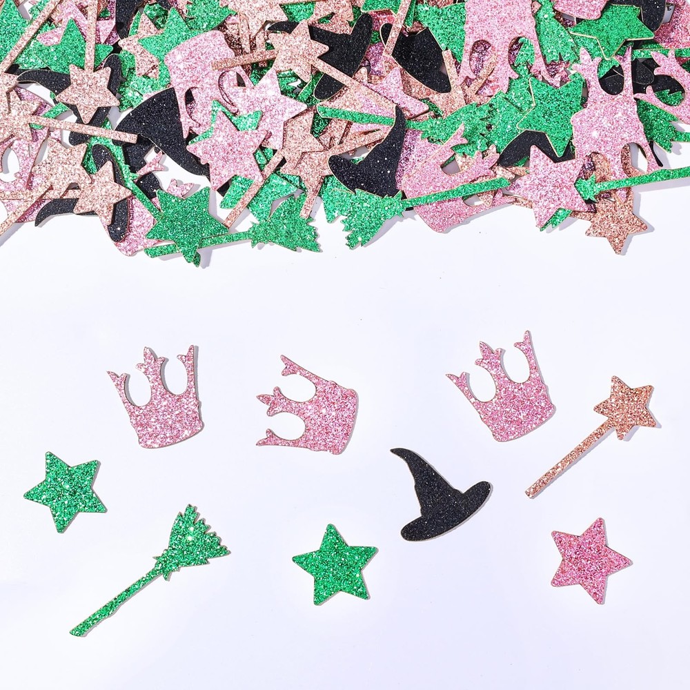 Bensbl 200 Pcs Pink and Green Glitter Confetti, Wicked Witch Themed Table Sca…