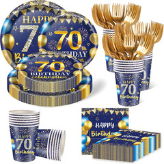 250PCS 70Th Birthday Party Decorations for 50 Guests Blue and Gold Party Supplie