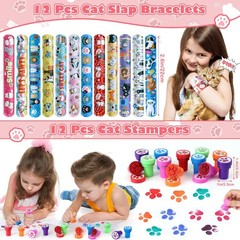 Cat Birthday Party Favors – Sequin Headband, Squishy Toy, Keychain, Stickers & M