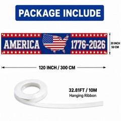 250th Anniversary Banner American 1776-2026 With Hanging Ribbon 120″ x 20″ US…
