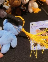 One Mini Teddy Keychain Plush Gray Graduaction Bears With Card & White Gift Bag