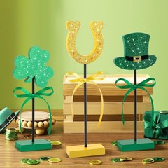 3 Pieces St. Patrick’s Day Table Decorations Wooden Set, Irish-themed Green L…