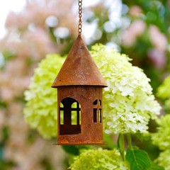 Rustic Metal Castle Candle Holder Hanging with Compact Size for Table and Shelf