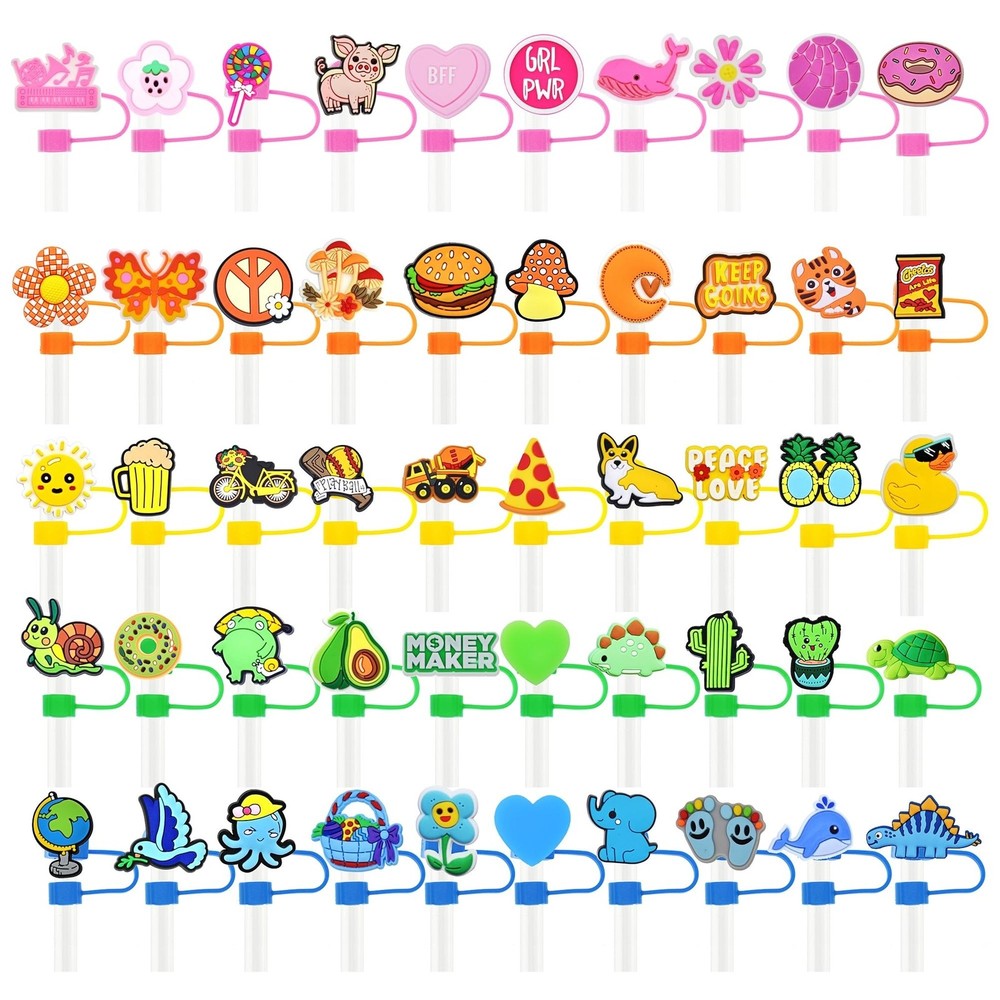 Bulk 10mm Colorful Straw Covers, 50pcs Lot of Cute Different Straw Toppers, D…