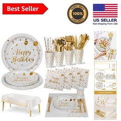 High-Quality 161 Piece Party Supplies in White Gold – Serve 20 Guests Elegantly