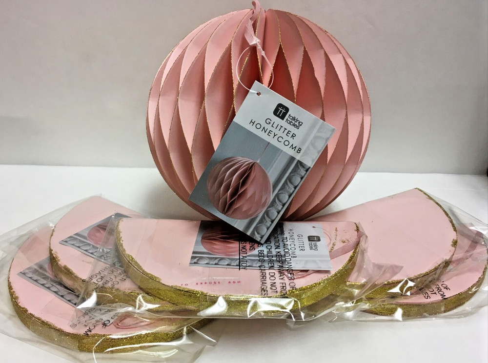 6 PCs Talking Tables Glitter Honeycomb Magnetic Pom Poms 8″ Pink NIB
