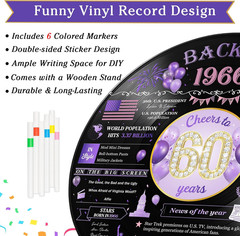 60Th Birthday Decorations, Purple Gold Back in 1966 Alternative Guest Book