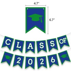 Blue Green Graduation Party Decoration Class Banner Hanging Pom Poms Flowers …