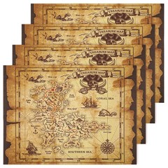 4 Pcs Pirate Treasure Map Poster, Vintage Polyester, 17.7 x 13 in | Kids Party D