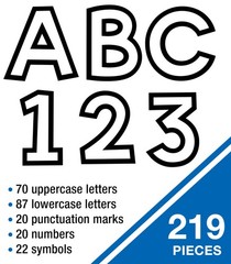 219Piece White with Black Trim Cutout Letters, 4″ Upper and Lowercase Alphabe…