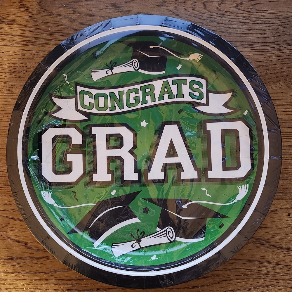 FREE 25 Green Congrats GRAD Congratulations Graduation Dinner Plates Any Year US