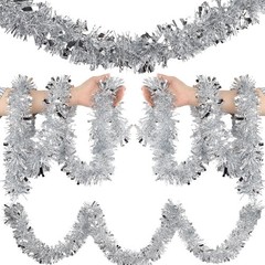 4 Pcs Silver Tinsel Garland Each 5.56 FT Glitter Hanging Metallic Foil Textur…