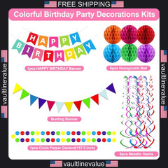 Fecedy Happy Birthday Banner With Colorful Paper Flag Bunting Paper Circle