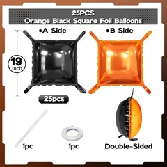 Black Orange Square Foil Balloons, 25PCS Double Sided Metallic Orange and Black